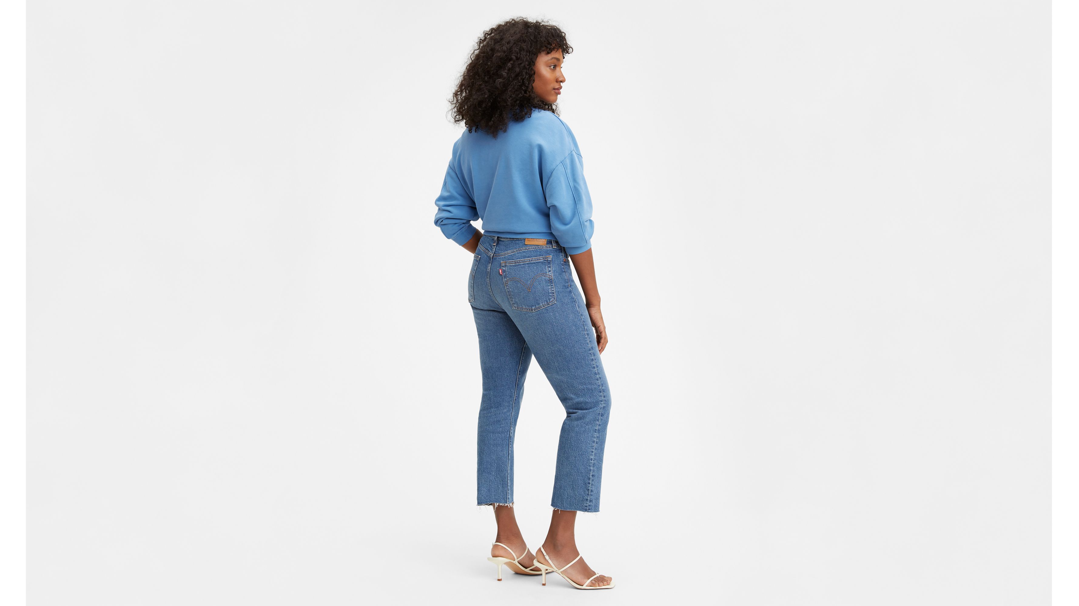 Wedgie raw hem high waist straight store leg jeans