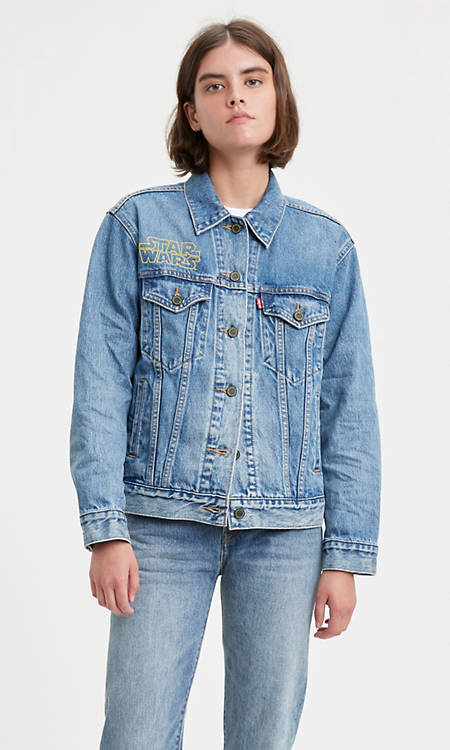Levi S X Star Wars Ex Boyfriend Trucker Jacket Medium Wash Levi S Us Levi S X Star Wars Ex Boyfriend Trucker Jacket Medium Wash Levi S Us