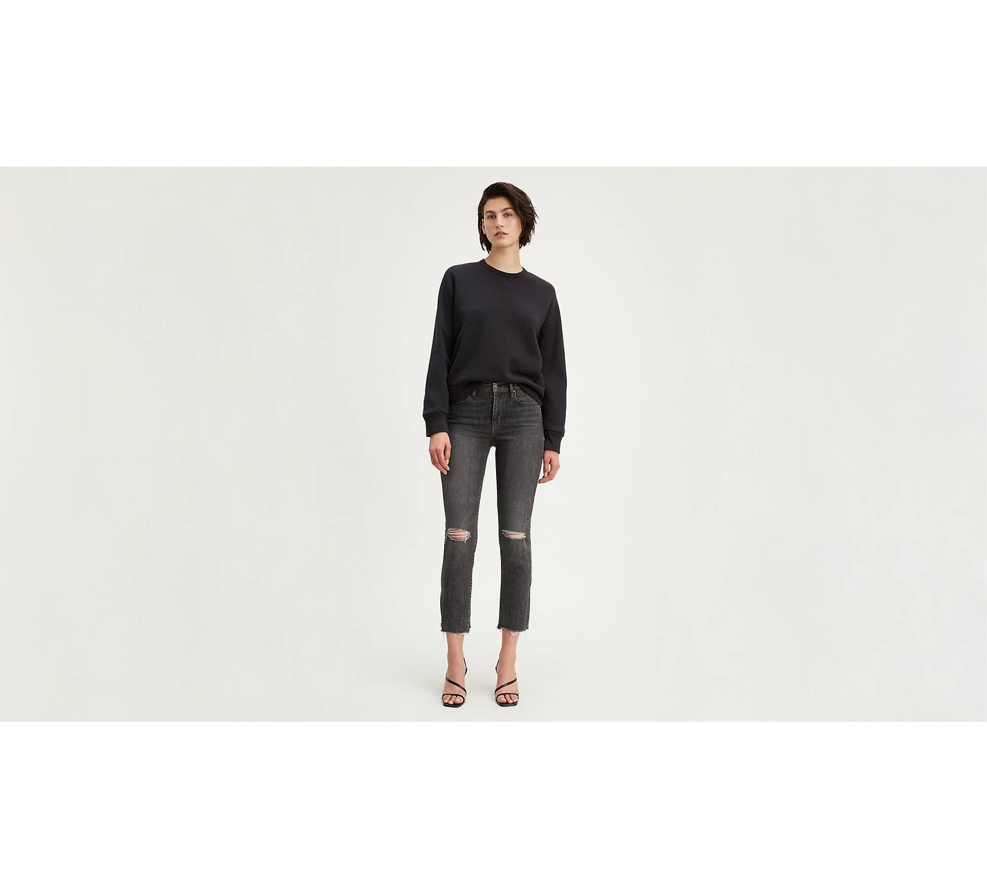724 High Rise Slim Straight Crop Ripped Women's Jeans - Grey | Levi's® US