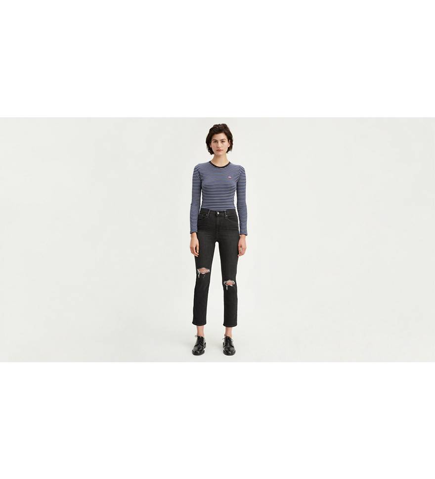 724 High Rise Slim Straight Crop Ripped Women's Jeans - Black | Levi's® US