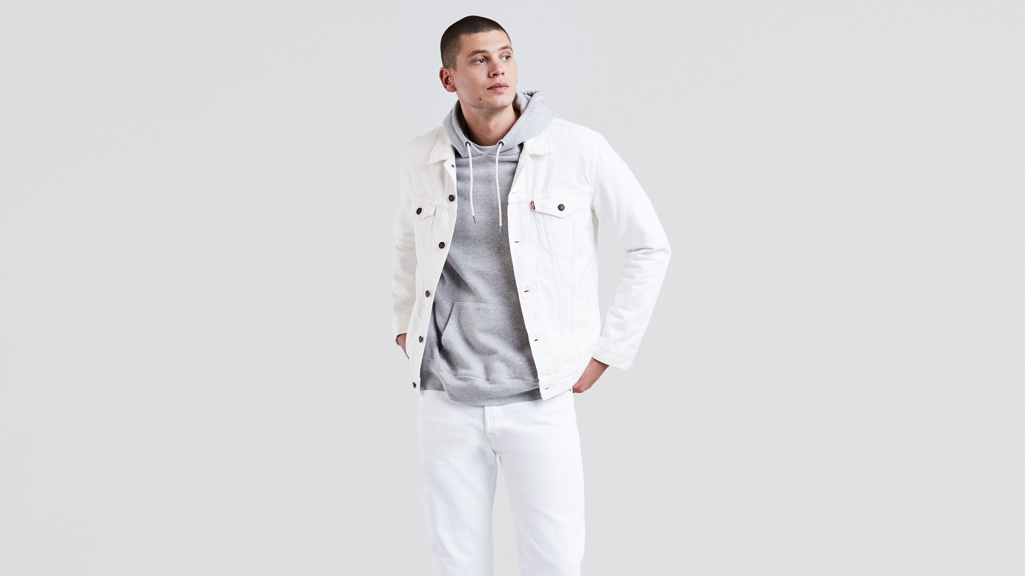 Buy Online|Spykar Men White Cotton Regular Fit Denim Jacket