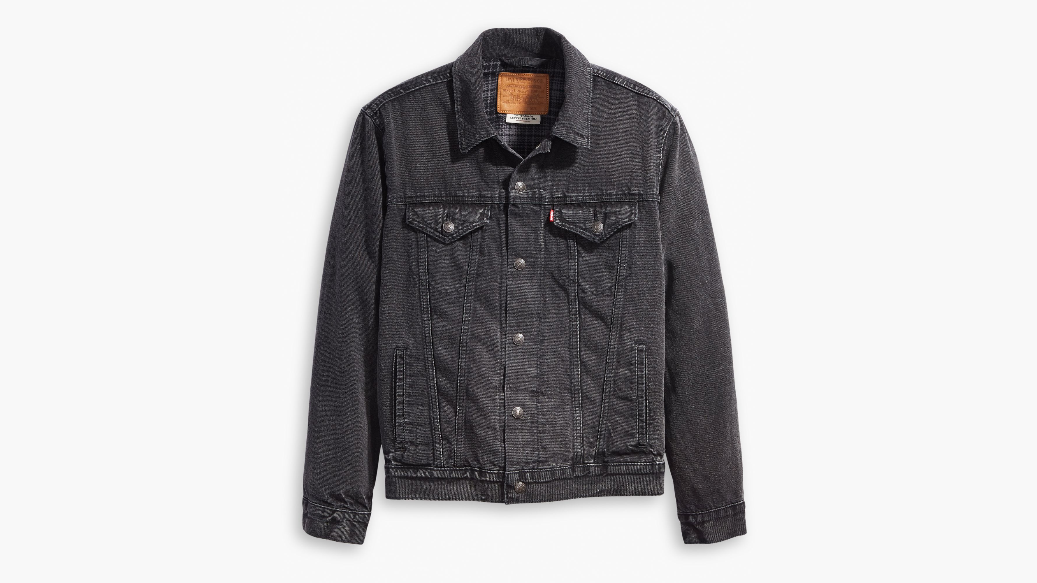 Flannel Lined Trucker Jacket - Black 