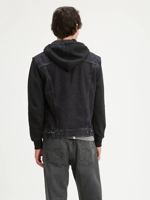 Levi's hybrid hooded trucker jacket black Clearance