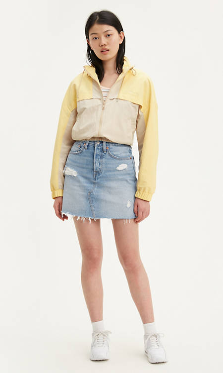 High Waisted Denim Skirt With Button Fly Medium Wash Levi S Us