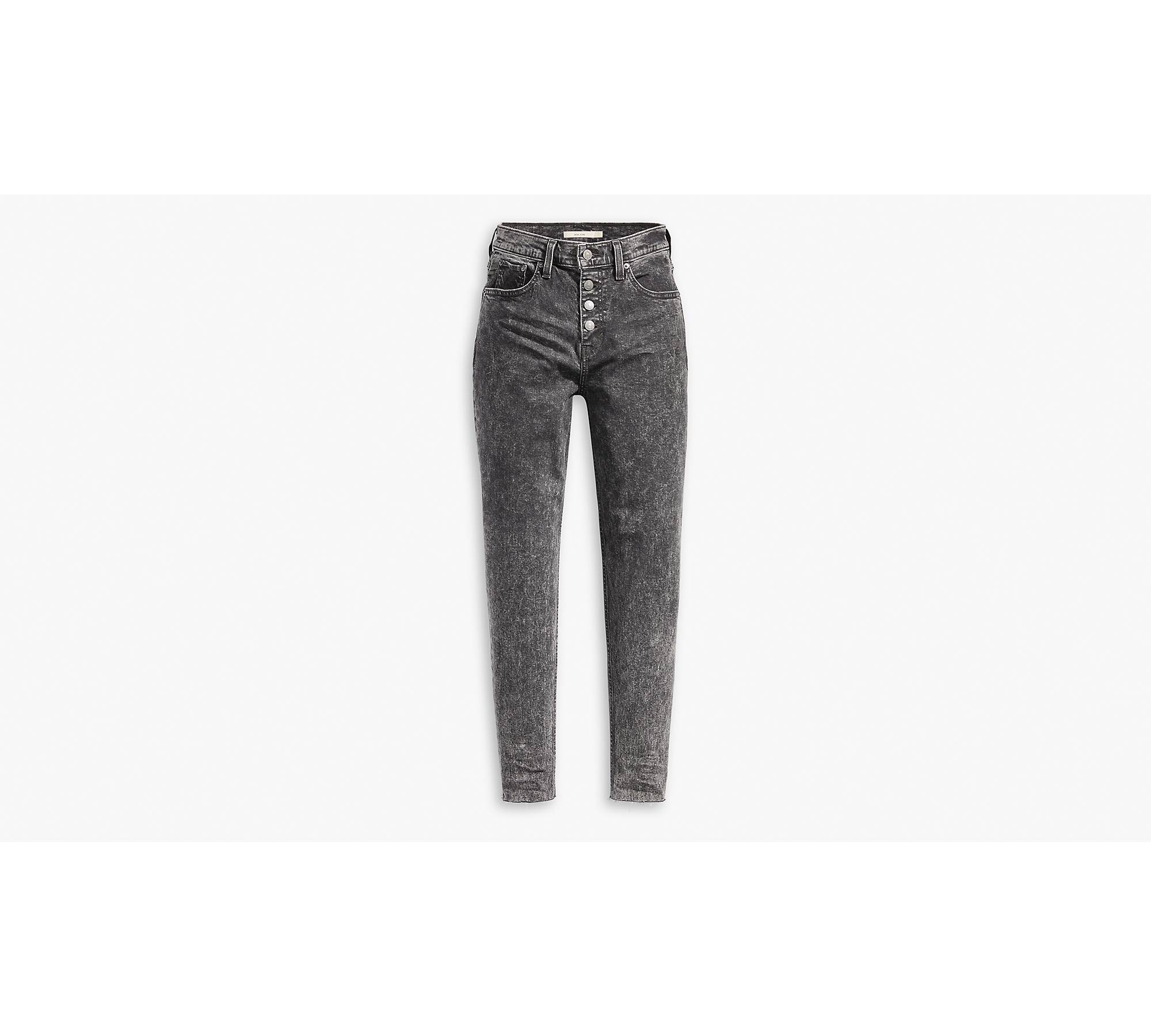 Exposed Button Mom Women's Jeans - Grey