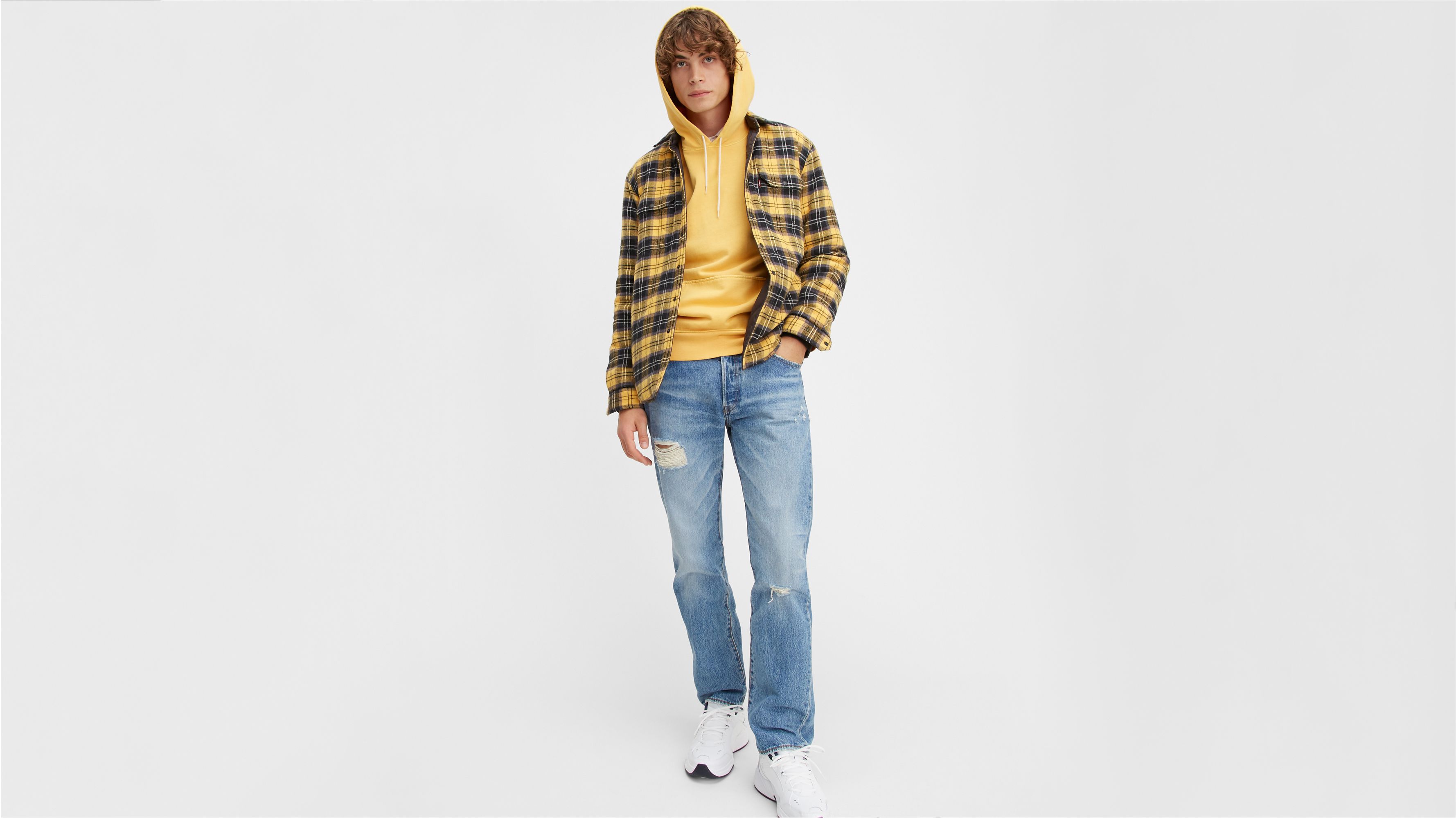 yellow ripped jeans mens