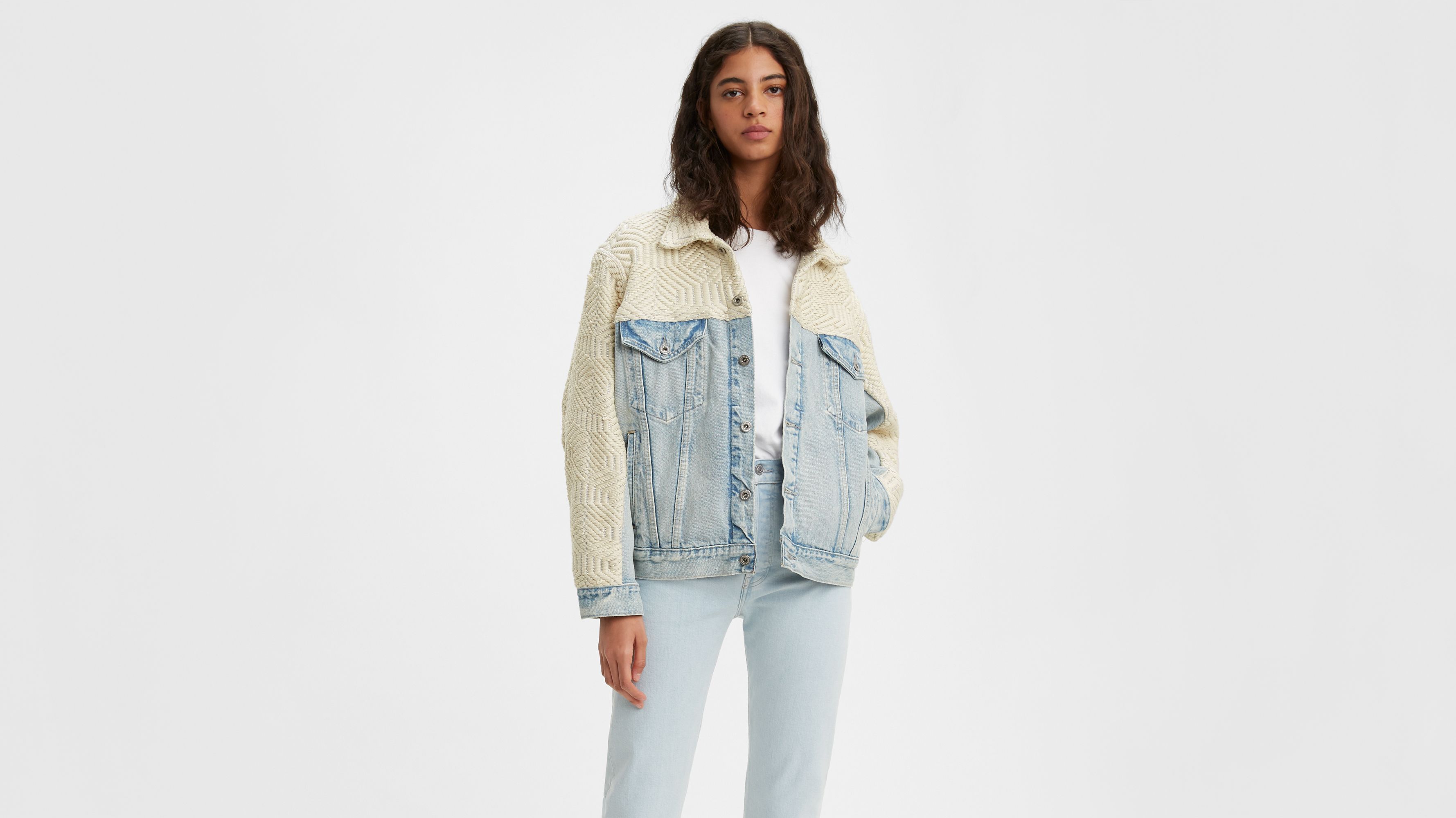 Half sherpa outlet half denim jacket